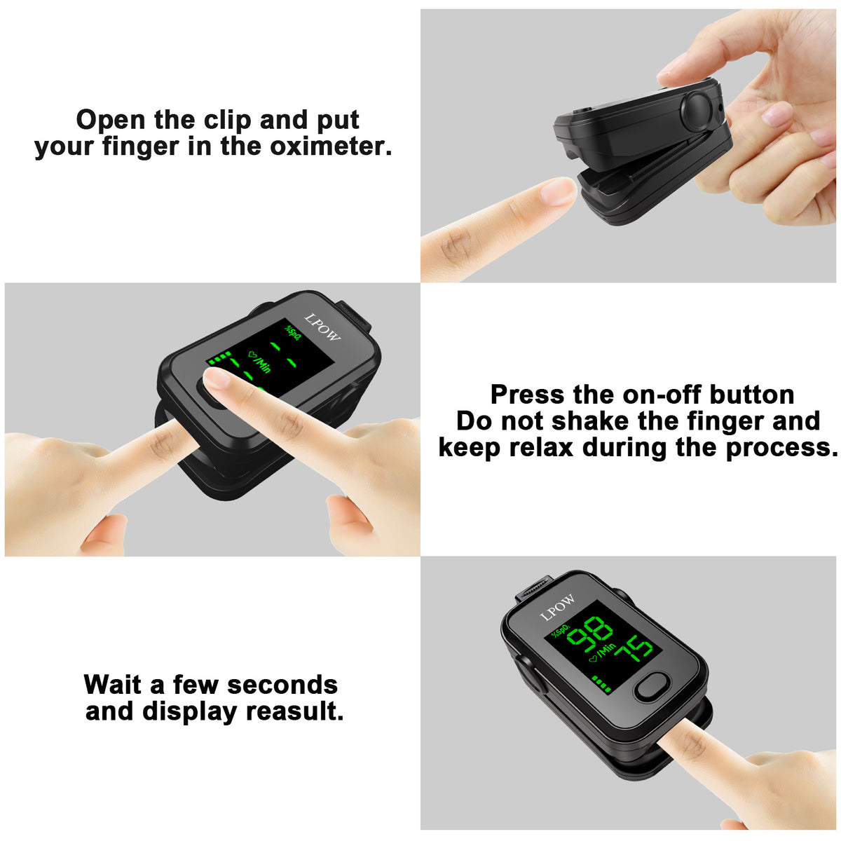 LPOW Fingertip Pulse Oximeter with Batteries and Lanyard, Oxygen Level